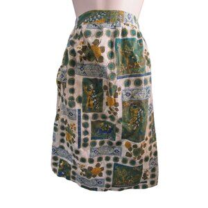 Vintage Half Apron Sewn In Pot Holders 70's Medieval Fabric Handcrafted GUC